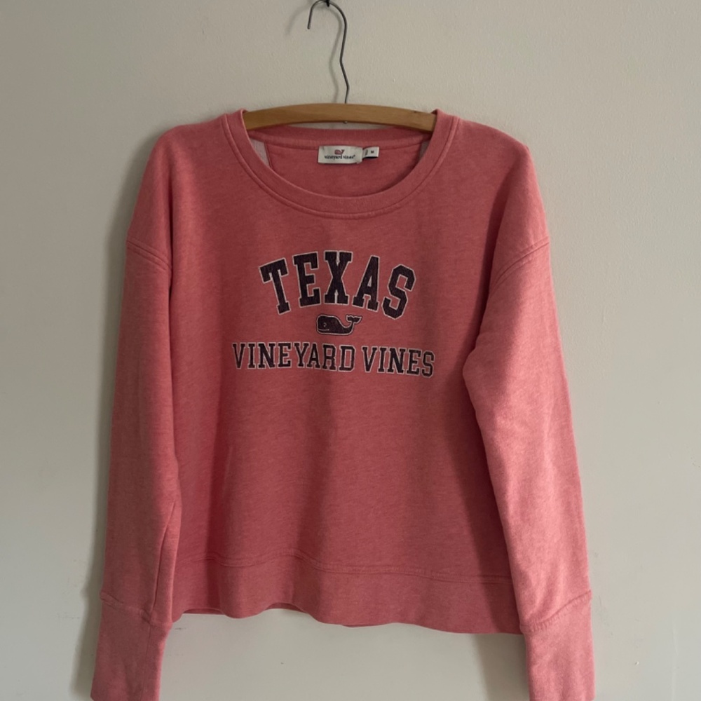 Vineyard Vines Texas Sweatshirt Pink Boxy Womens M Preppy Collegiate Cotton